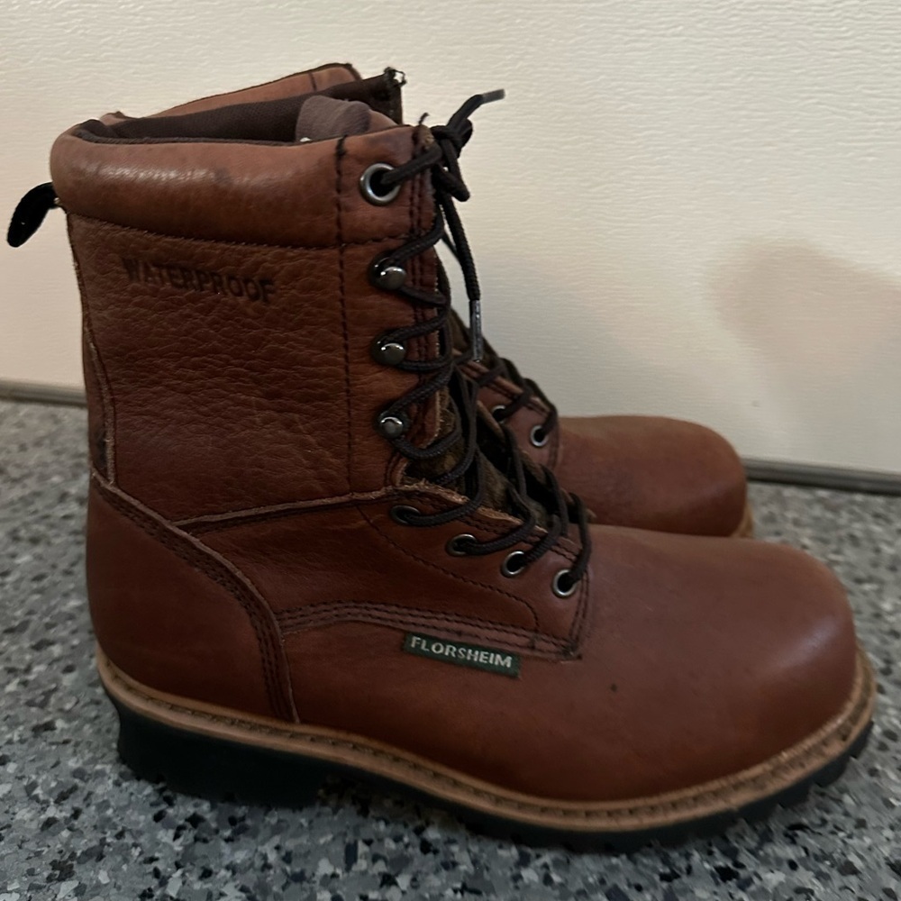 Florsheim Work Utility Mens 8.5 Steel Toe Waterproof Brown Leather Work Boot EUC